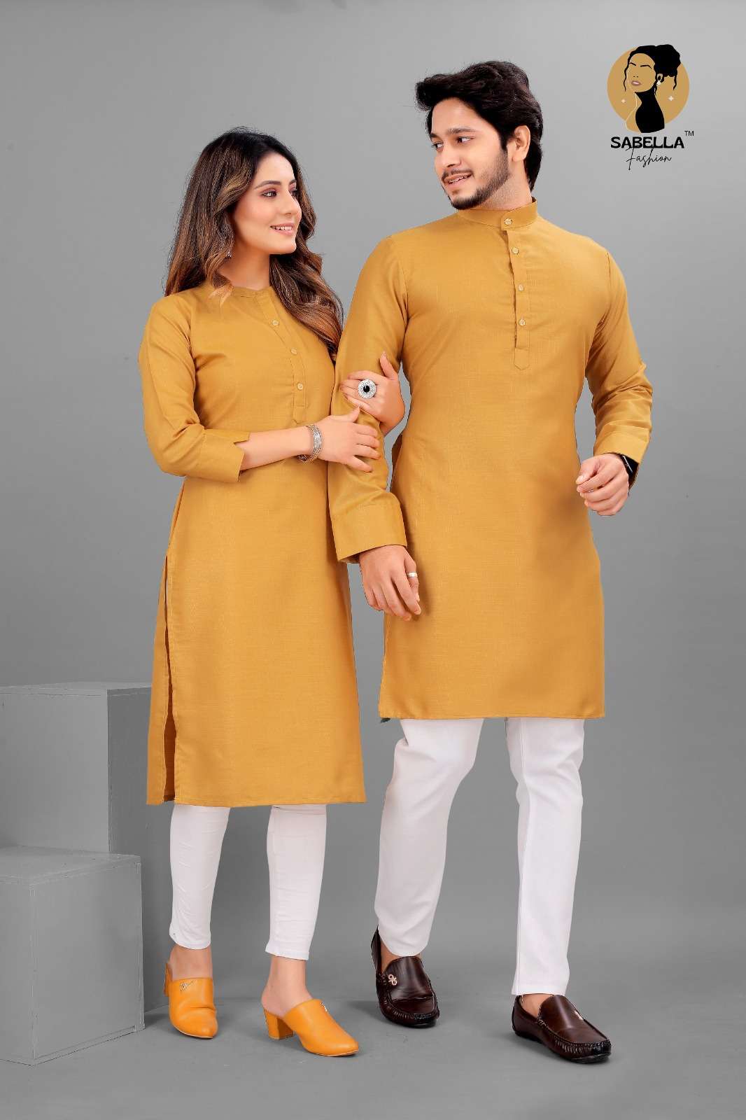 Cotton Couple Kurta set mustard color Kurta 