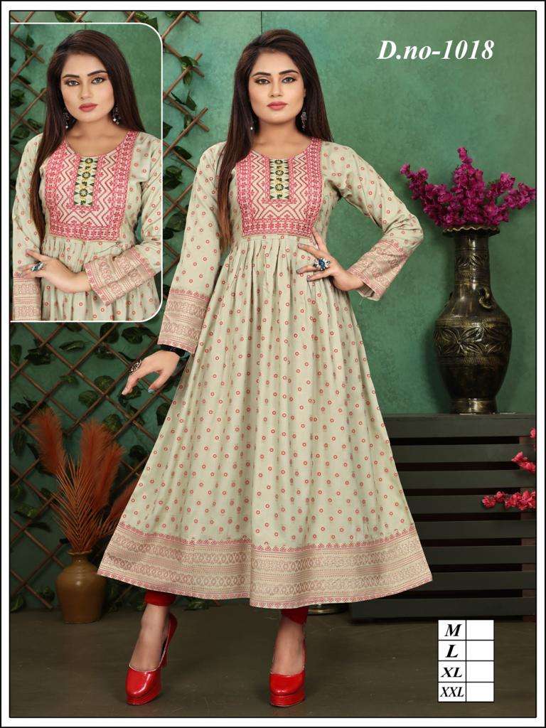 Gray 1018 Rayon Gown Kurti Wholesale catalog 
