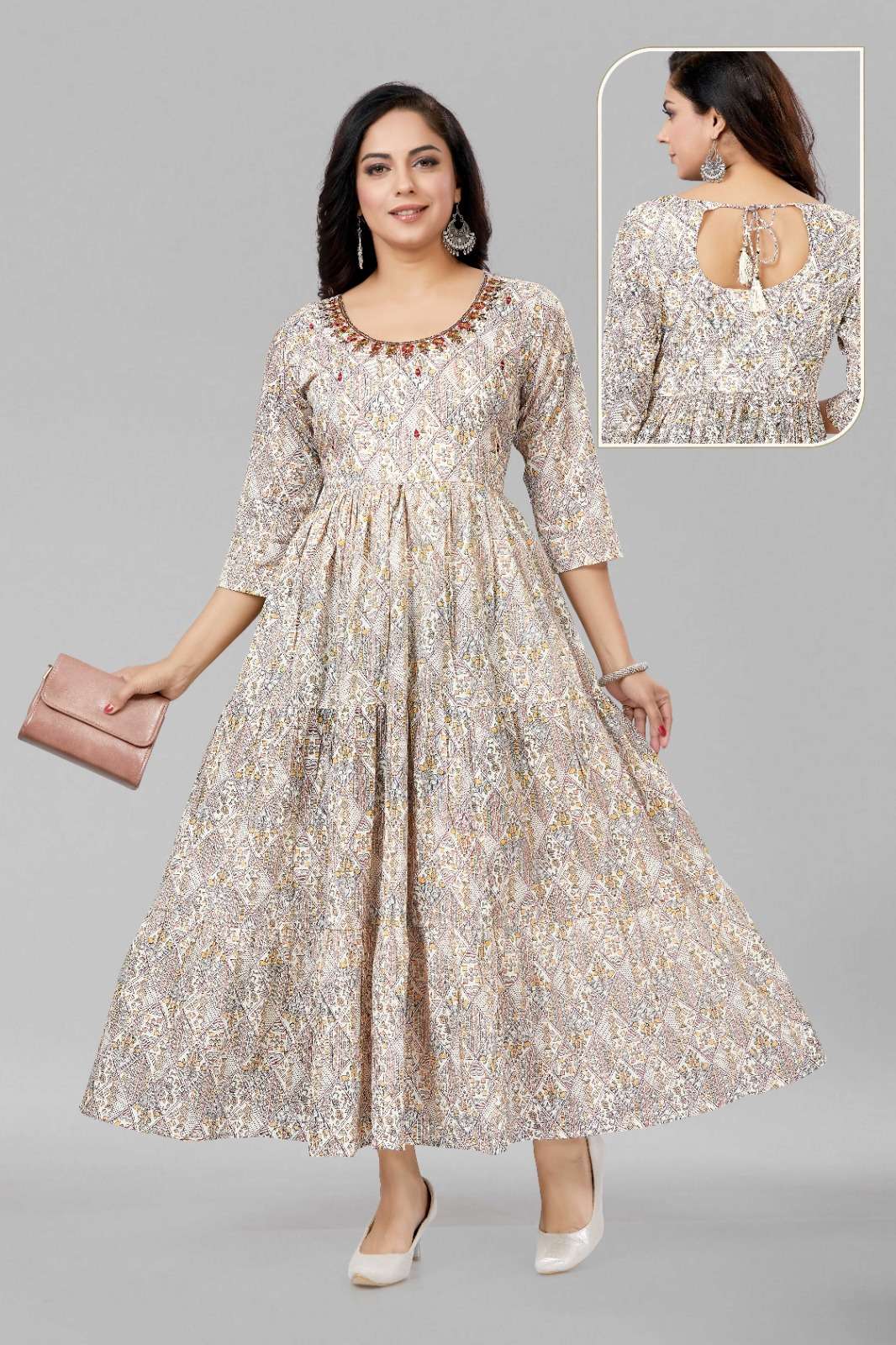 Gray Mal Cotton Gown Kurti Wholesale catalog