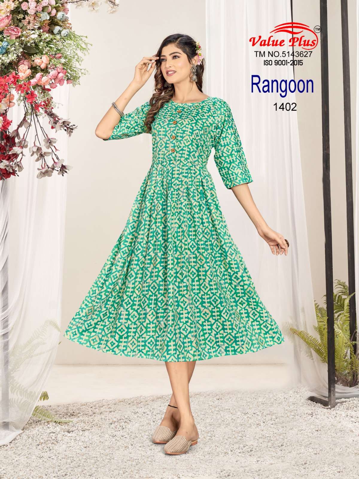 RANGOON . Vol 6. D - 1402 Rayon Gown Kurti Wholesale catalog