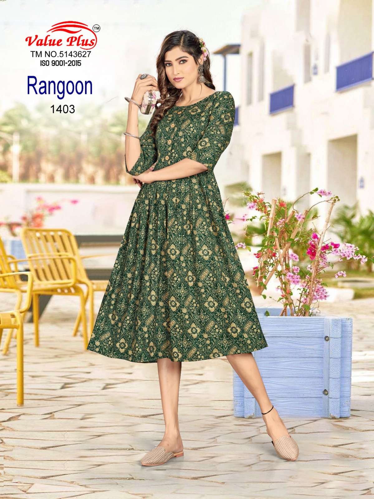 RANGOON . Vol 6. D - 1403 Rayon Gown Kurti Wholesale catalog