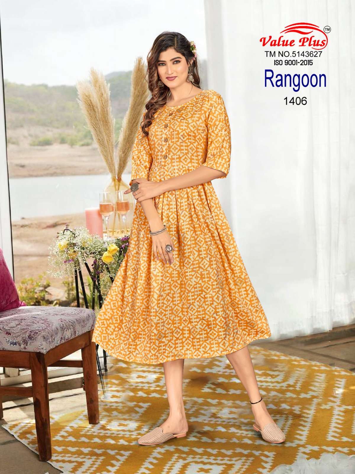 RANGOON . Vol 6. D - 1406 Rayon Gown Kurti Wholesale catalog