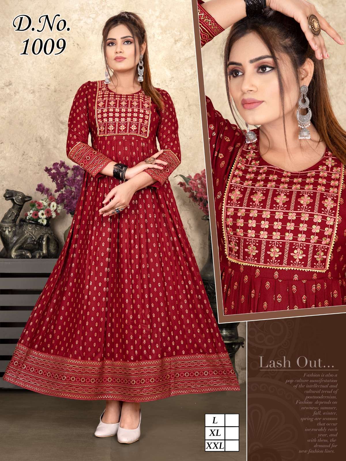 Red 1009 Rayon Gown Kurti Wholesale catalog