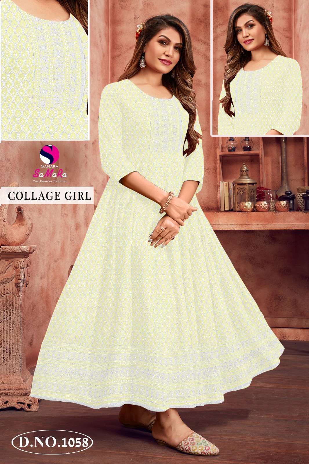 Samara by College girl fancy reyon shiffli work long kurti catalogue at low  rate