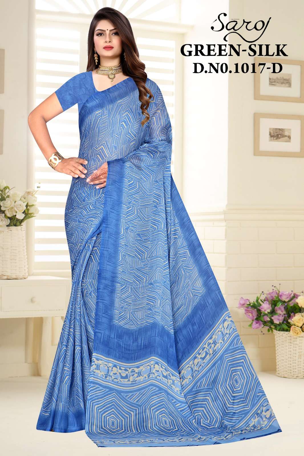 Saroj Green Silk 17 Designer Moss Chiffon Printed Saree Wholesale catalog