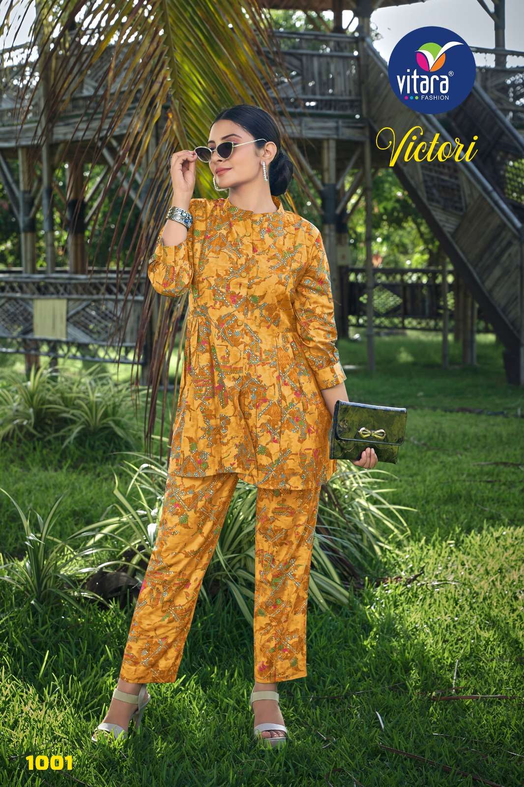 victori  viscos Orange cord set Kurti Wholesale catalog