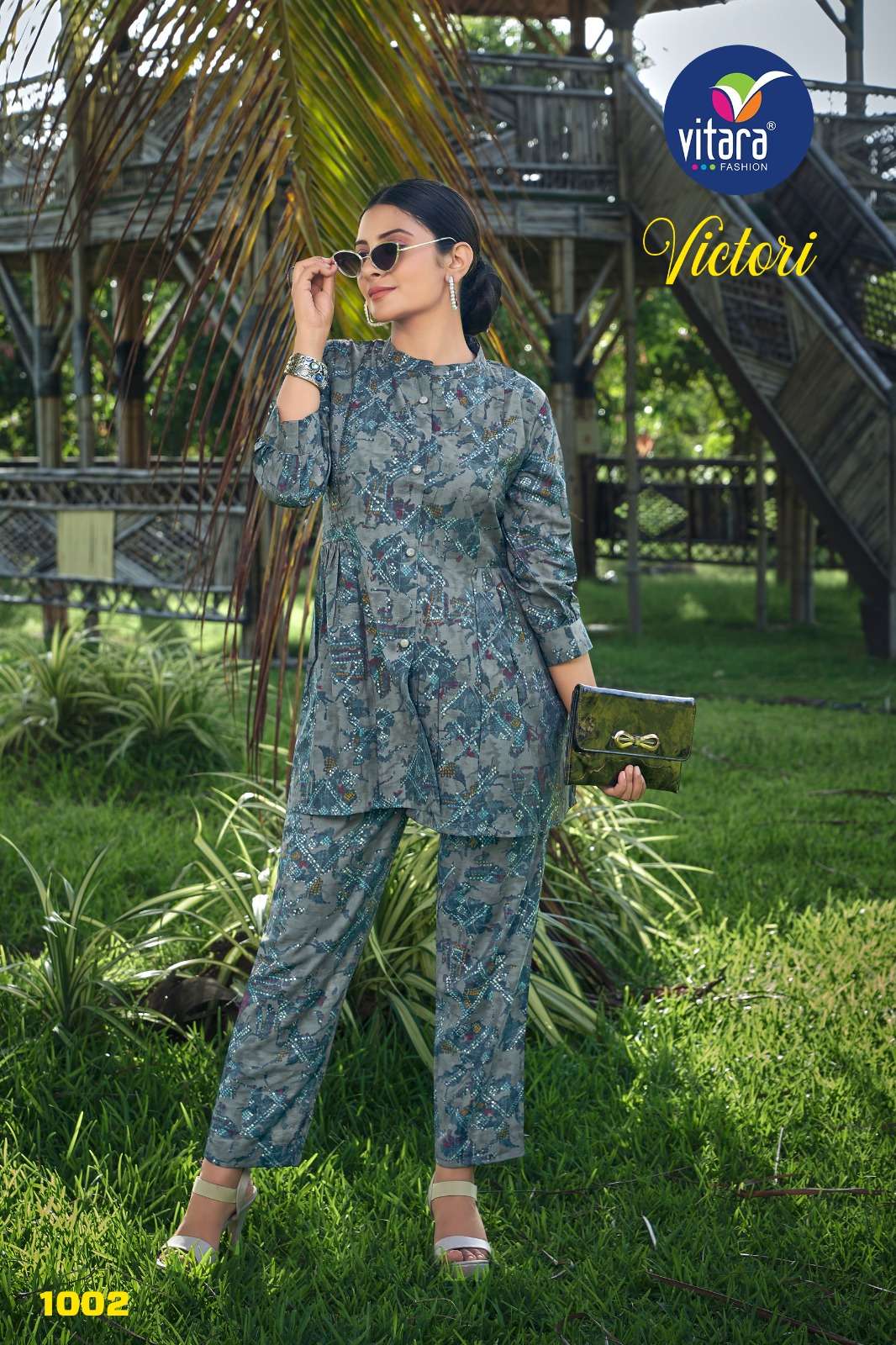 victori  viscos Gray cord set Kurti Wholesale catalog
