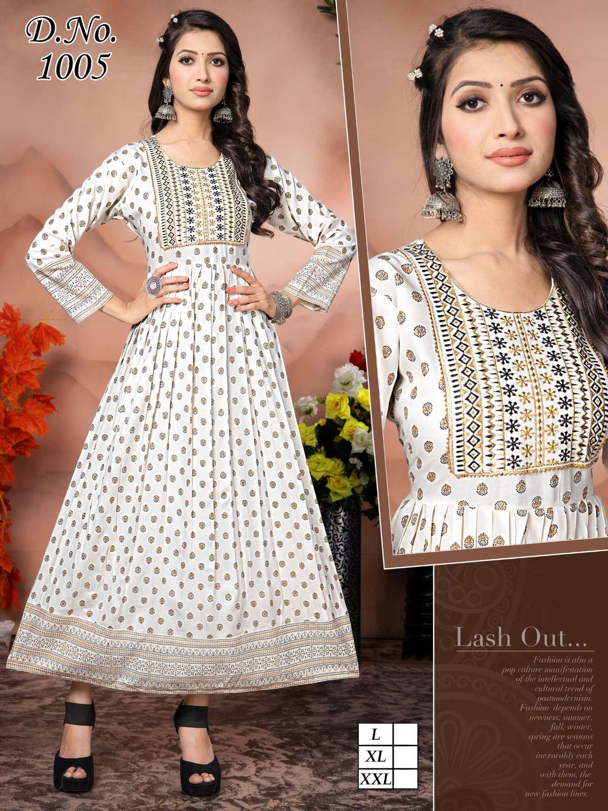 White 1005 Rayon Gown Kurti Wholesale catalog