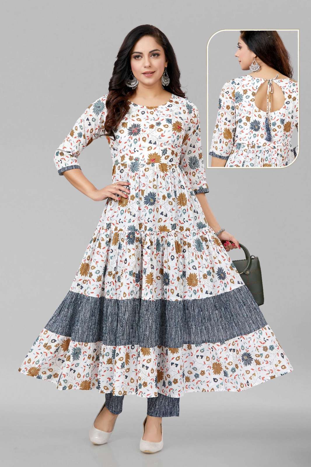 White & Gray Mal Cotton Kurti Wholesale catalog