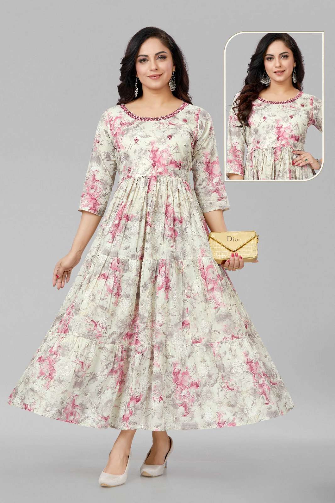 White Mal Cotton Gown Kurti Wholesale catalog