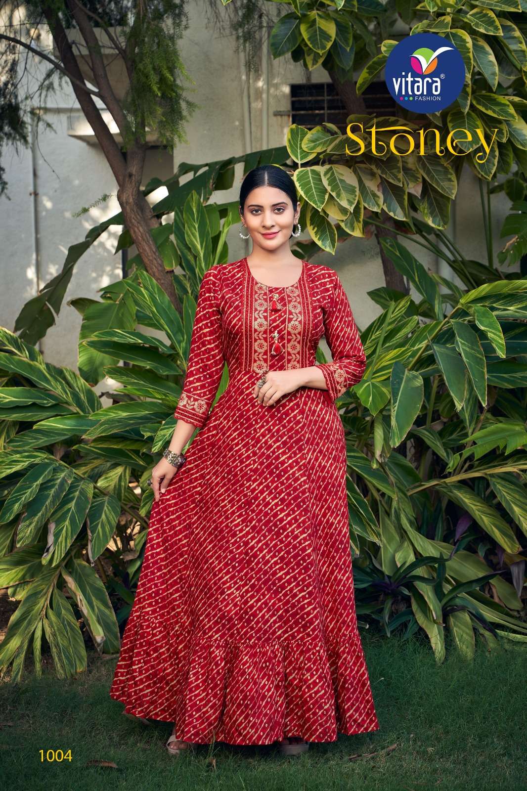 Vitara STONEY vol-3 reyon foil print long gown Kurti Wholesale catalog