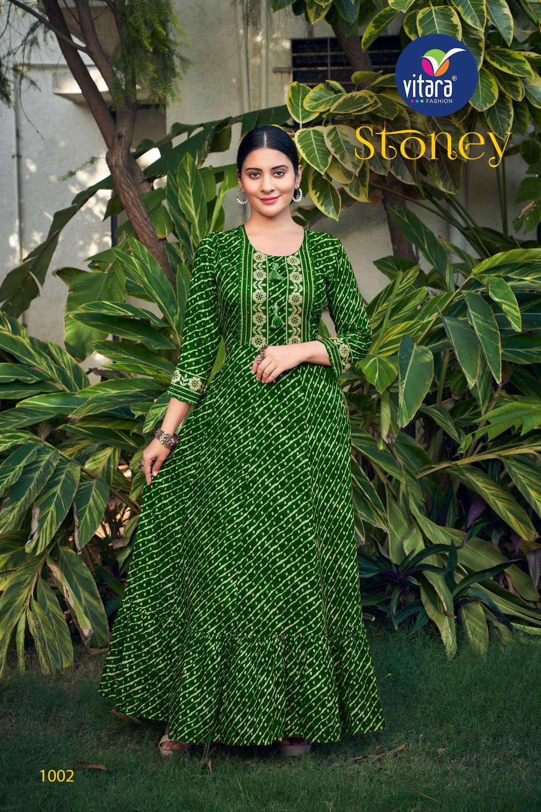 Vitara STONEY vol-4 reyon foil print long gown Kurti Wholesale catalog