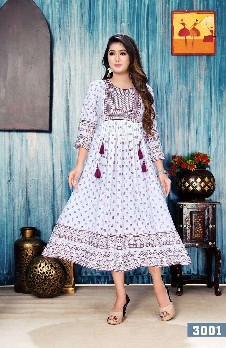 Breathable Women 34 Sleeves And Round Neck Rayon Zardozi Work Full Length Frock  Kurti at Best Price in Mumbai  Ultimate Collections