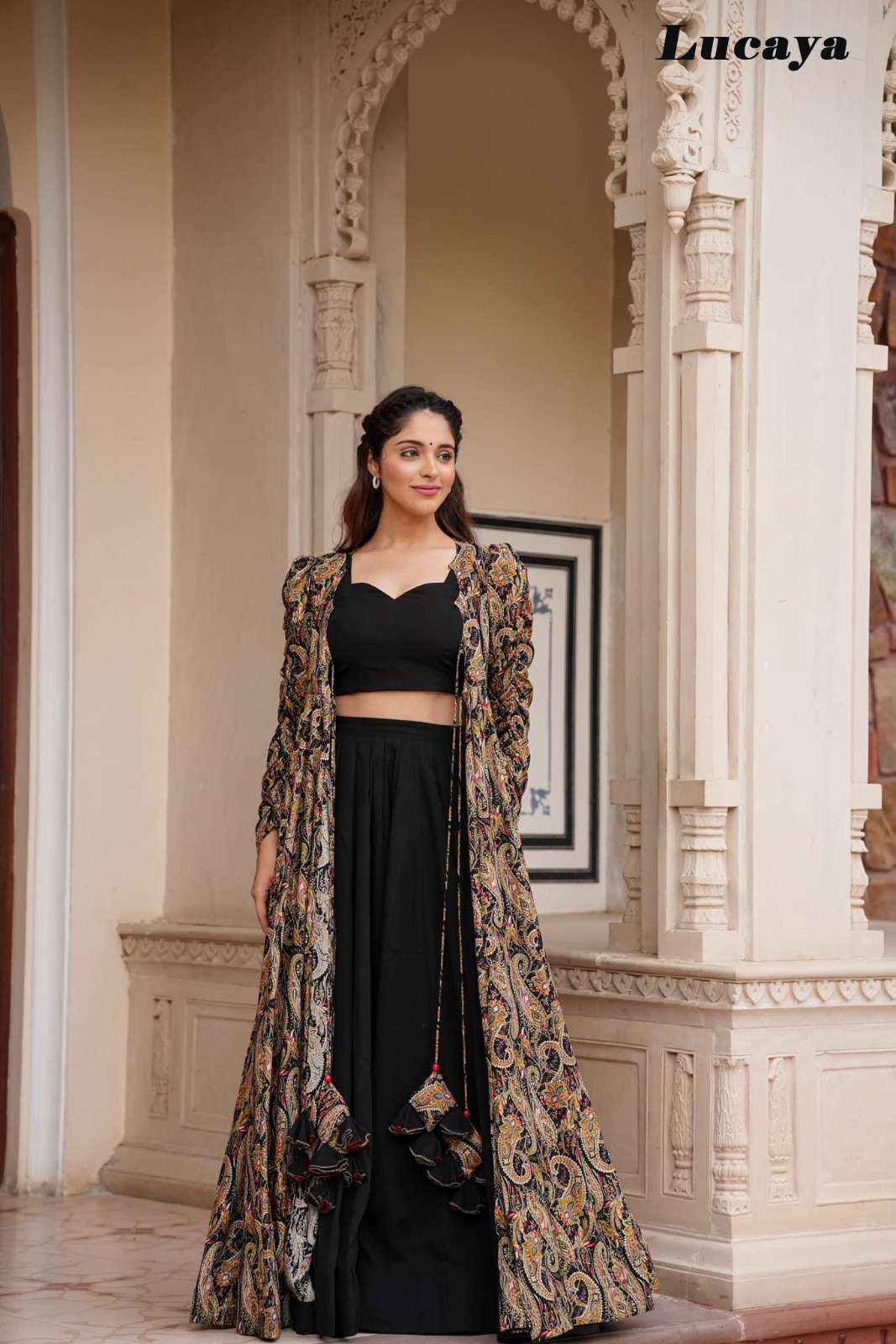 Black raw silk long jacket with shaded dupion silk dhoti pants | Clothes,  Traditional outfits, Blouse designs