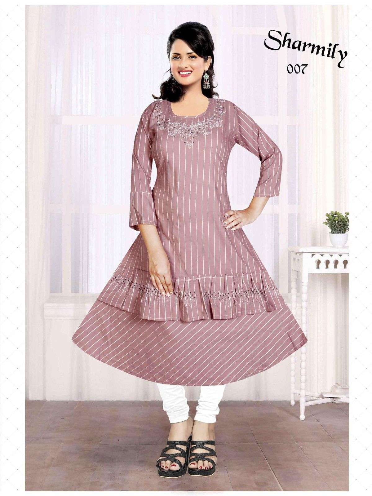 Trendy Sharmily Fancy Fabric Ston Work Kurti Wholesale catalog