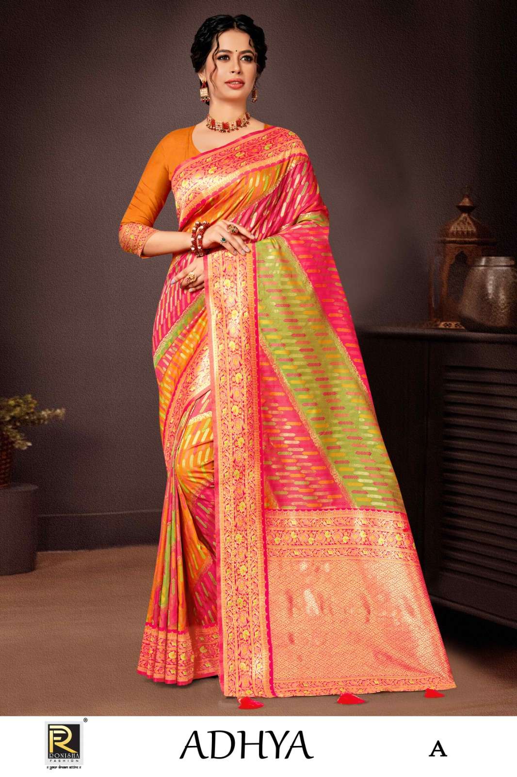 ADHYA  BY RONISHA  SAREE FABRICS BANARASI SILK 50*600 PREMIUM  FANCY DESIGNER SUPER HIT COLLECTION 