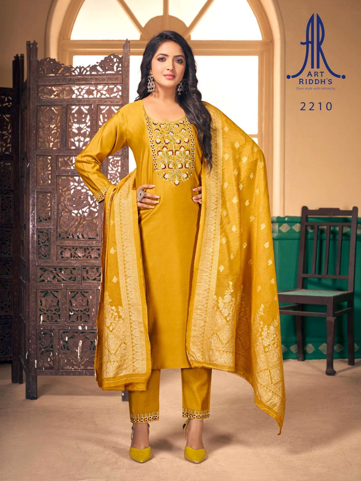 Art Ridh Vol -1 Pure modal chanderi with jecard duppta Kurti Wholesale catalog