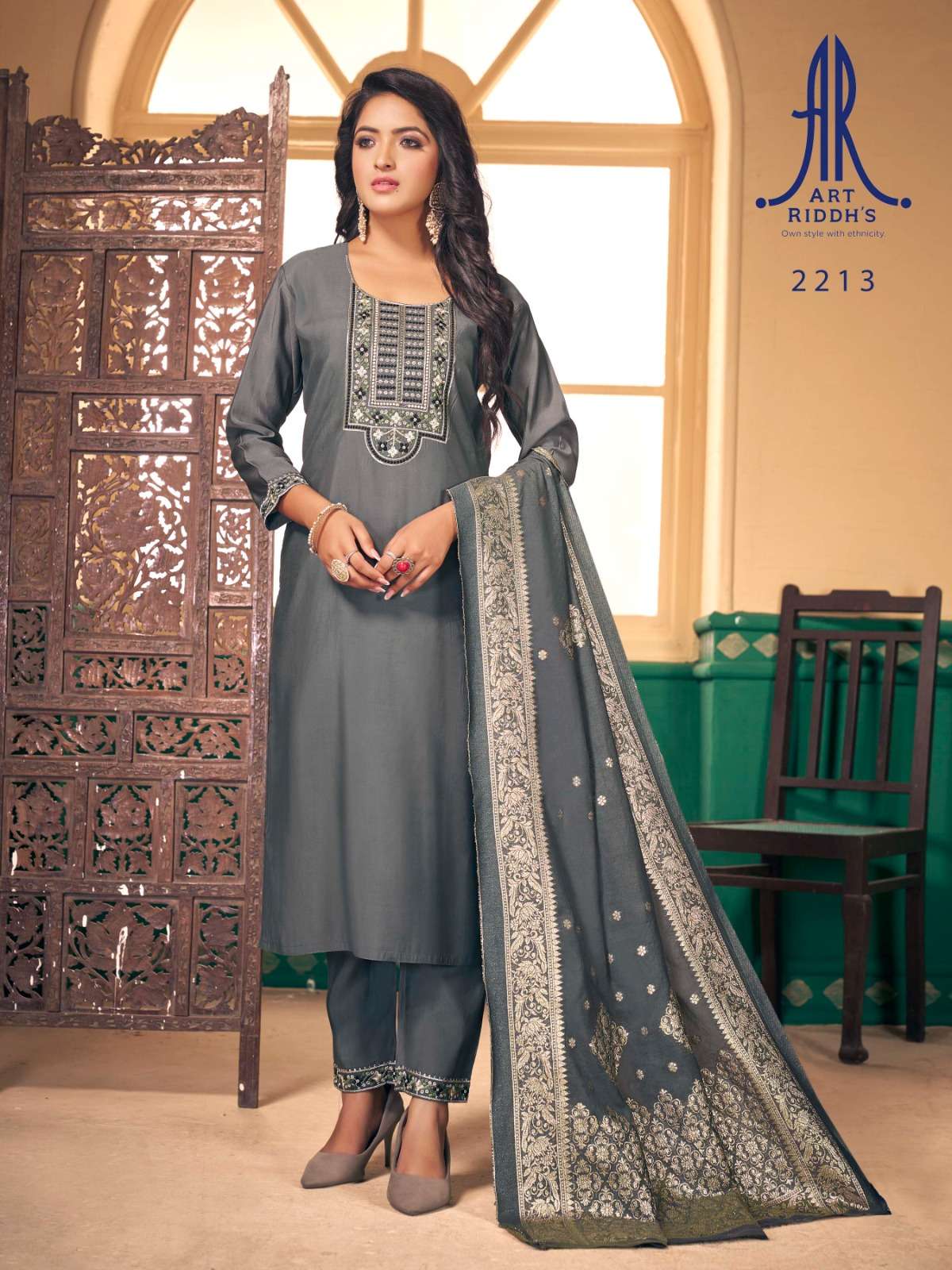 Art Ridh Vol -3 Pure modal chanderi with jecard duppta Kurti Wholesale catalog