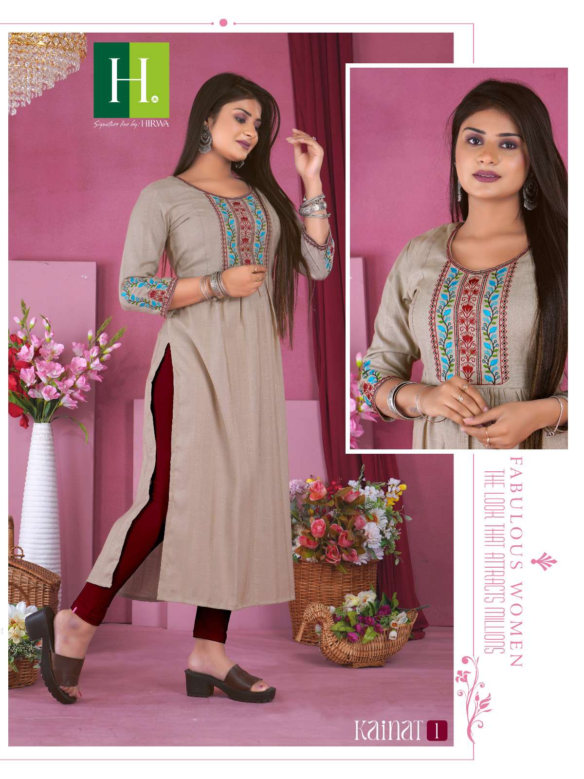 HIRWA  KAINAT Naira cut Kurti Wholesale catalog
