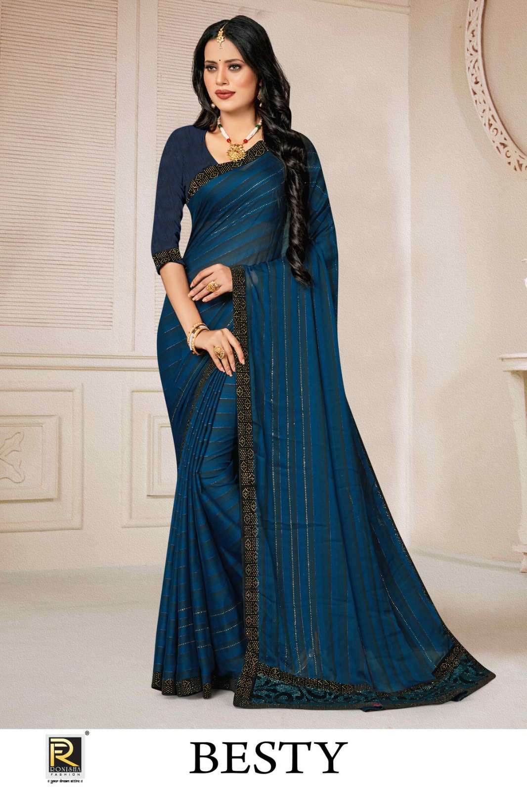 Ronisha Besty Fancy Siroski Diamond Saree Wholesale catalog