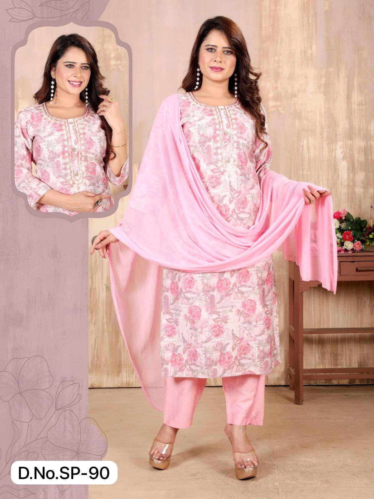 Shubhprabha D - 90 MODAL CHANDERI FOIL PRINT kurti pent with Dupata Wholesale catalog
