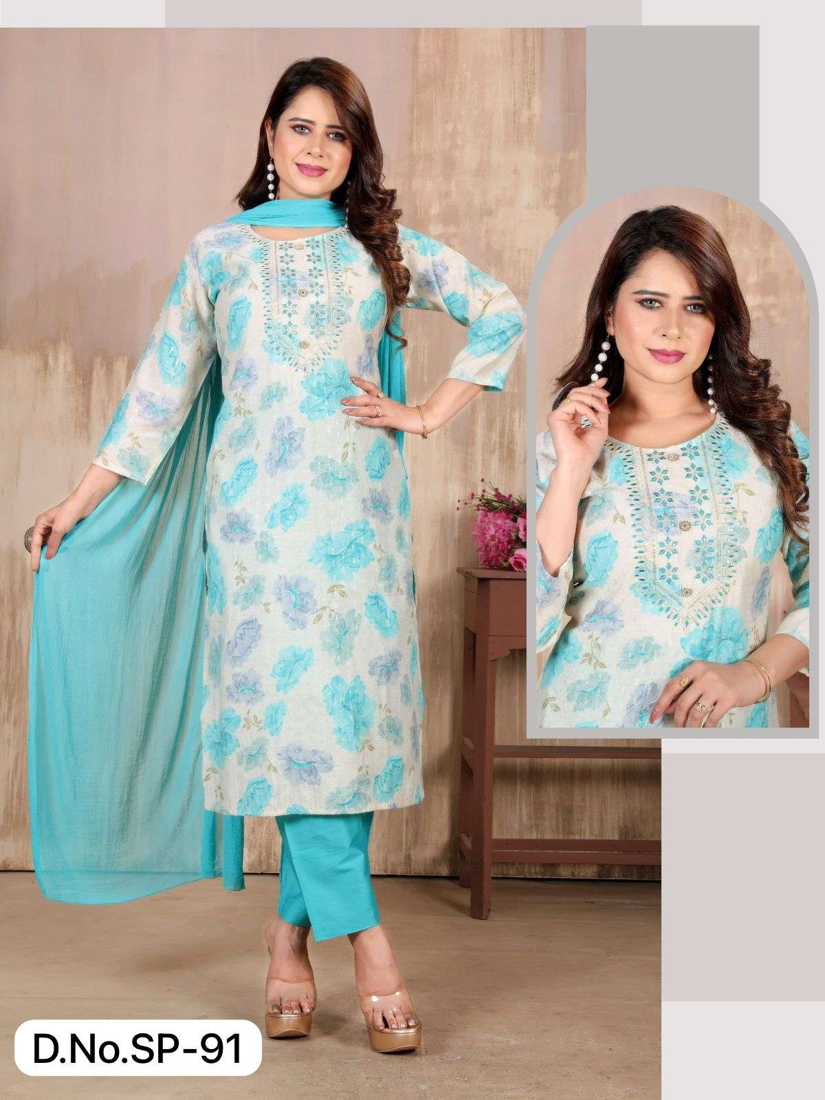 Shubhprabha D - 91 MODAL CHANDERI FOIL PRINT kurti pent with Dupata Wholesale catalog