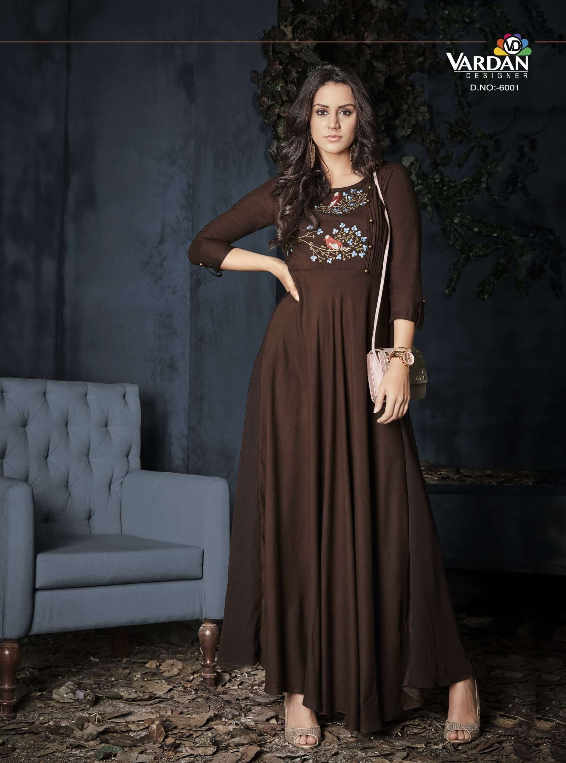 Brown Chinon Straight Kurti | Leemboodi