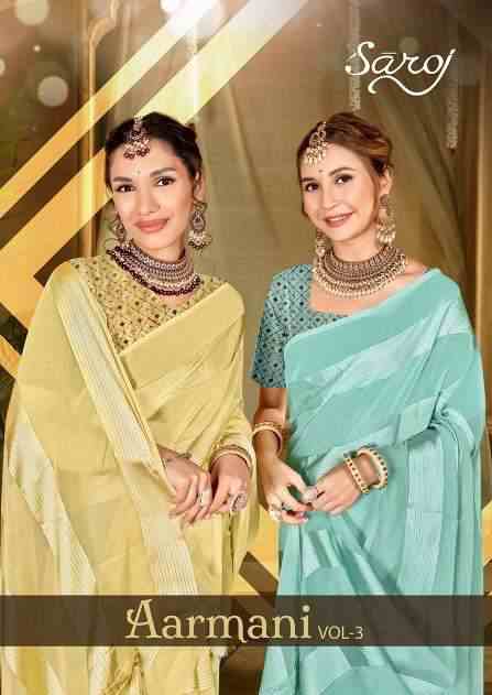  Saroj Aarmani Vol - 3 Designer Fancy Fabric Saree Wholesale catalog