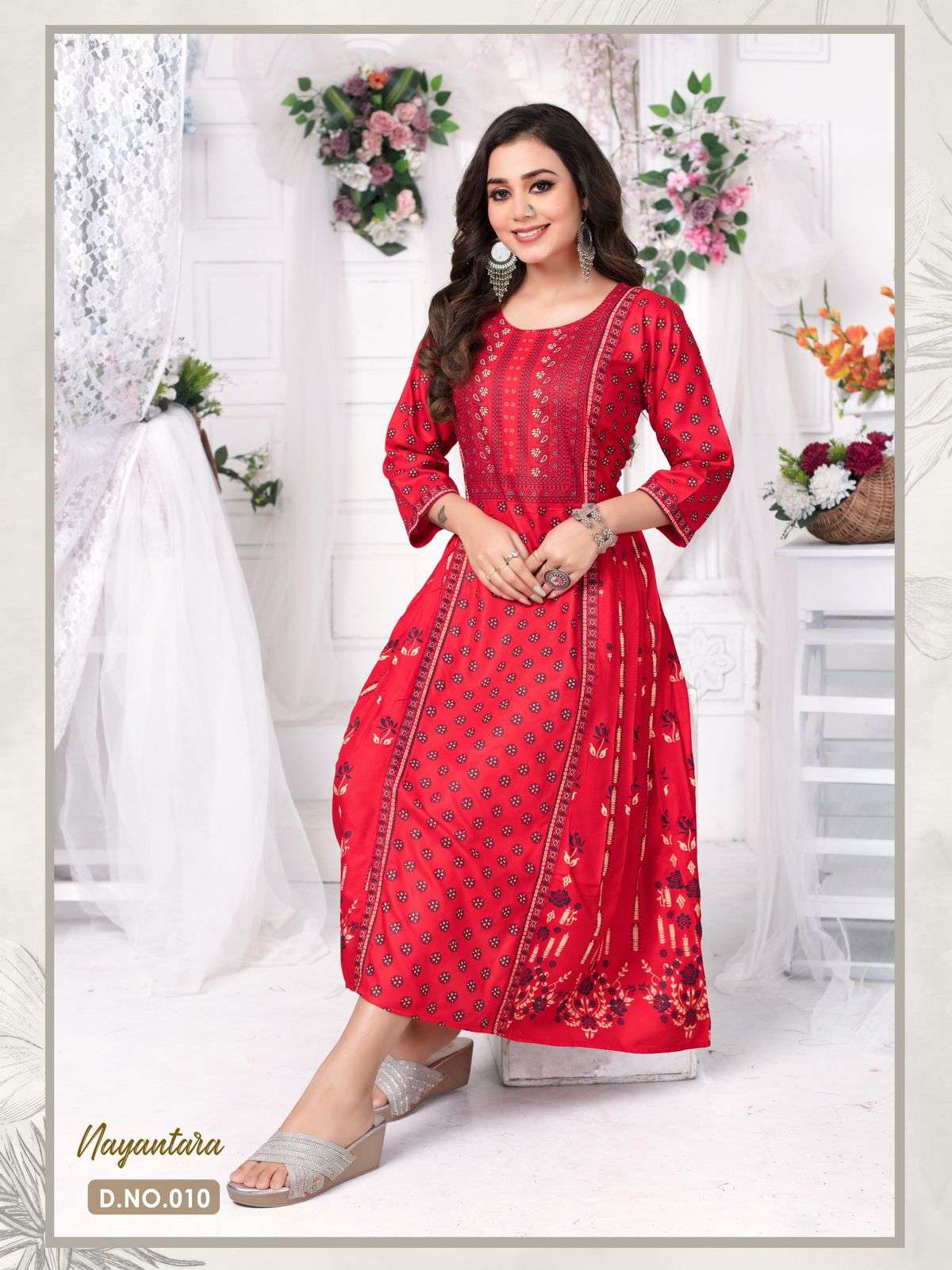 Elegant Red A - line Cotton Kurta With Dull Gold Hand Work in Stones a –  Sujatra