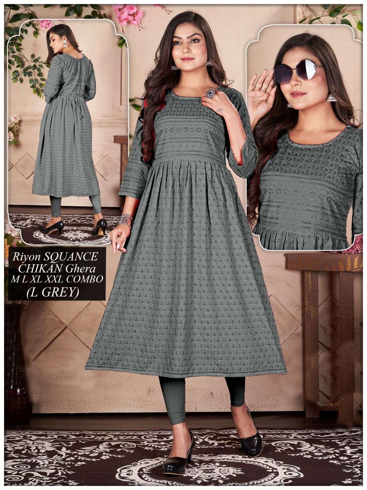 JLF vol -2 RAYON SEQUENCE CHIKAN GHERA PATTERN Kurti Wholesale catalog