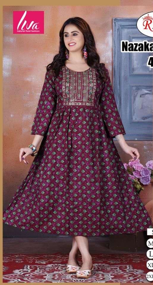 NAZAKAT vol -3 GHERA RAYON PRINT Kurti Wholesale catalog