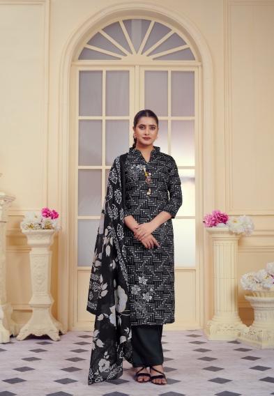 Radhika Azara All Black Cotton Dress Material Wholesale Catalog