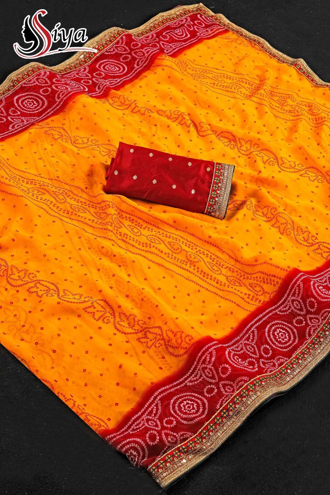 Dazira Siya catalog yellow coulor printed saree with red flower in surat