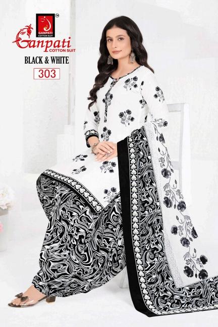 Ganpati Black & White Vol-03 – Dress Material - Wholesale Catalog