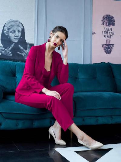 Sabella Fancy Top 7112 Catalog Three Piece Blazer Co Ord Set for women