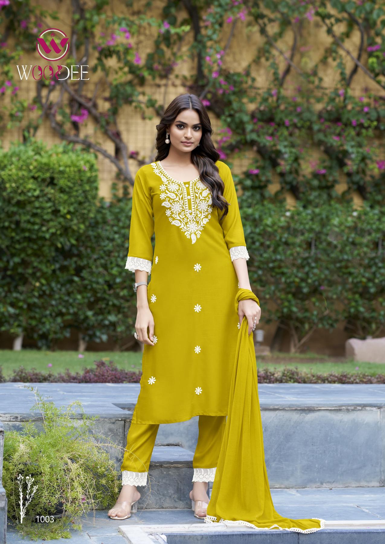 Woodee White Lotus catalog yellow indian kurtis