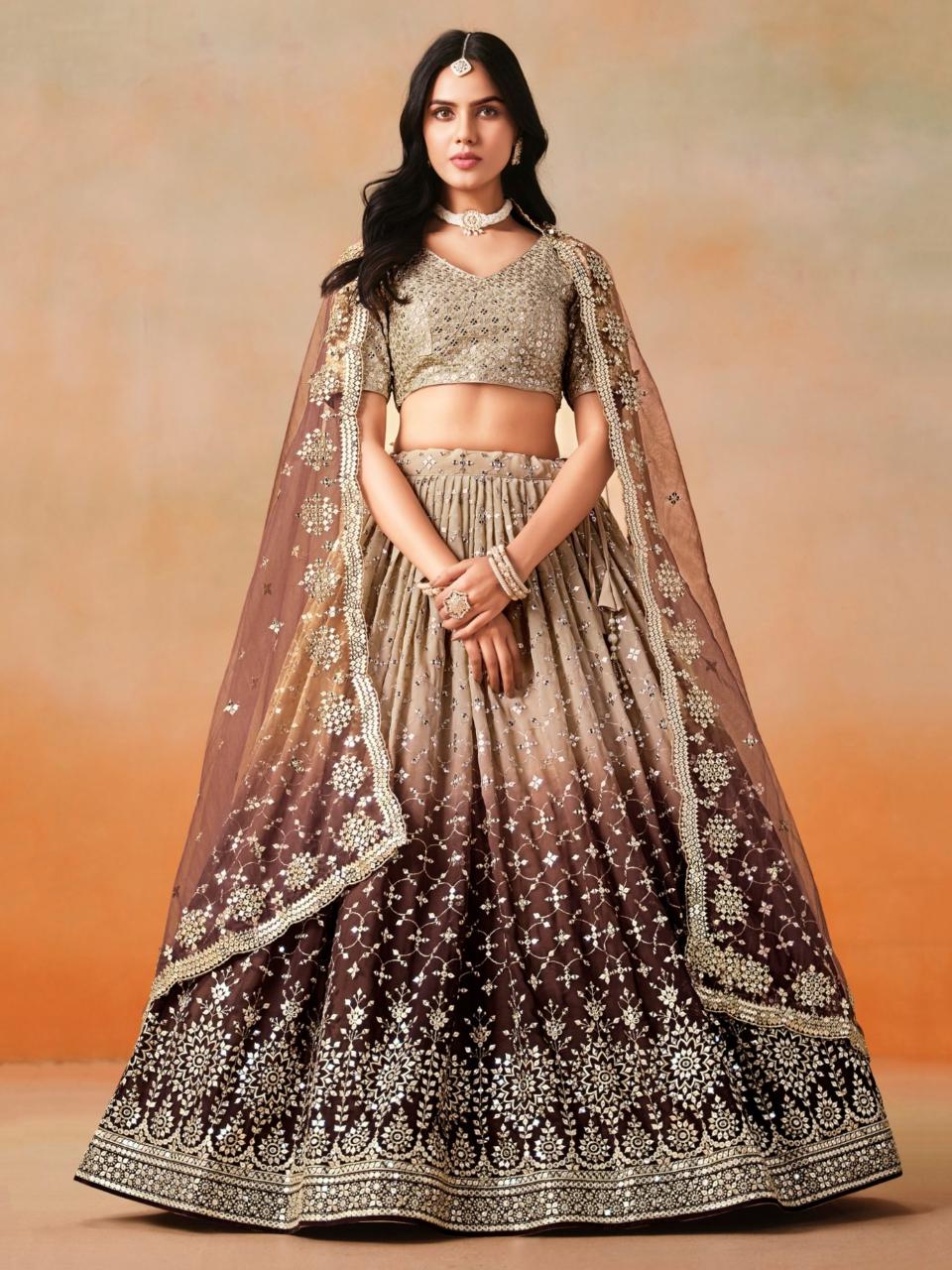Sabella 7086 Brown catalog famous lehenga designers in india