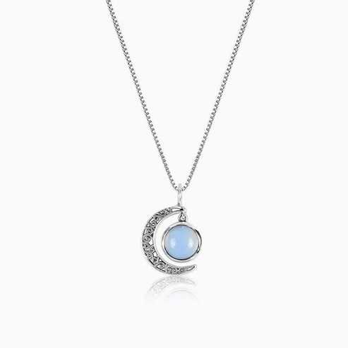 Nitya Oxidised Silver Moonstone Crescent Pendant with Box Chain