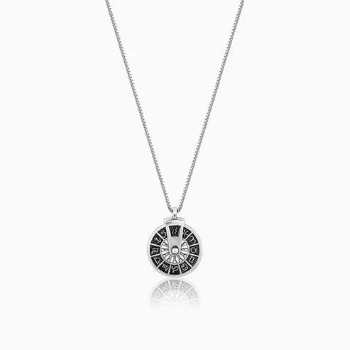 Nitya Oxidised Silver Zodiac Spin Pendant With Box Chain For Him