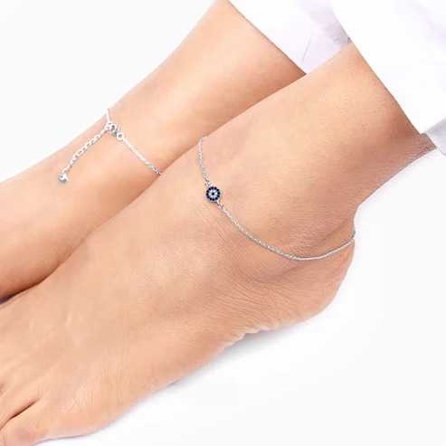 Nitya Silver Blue Evil Eye Anklet