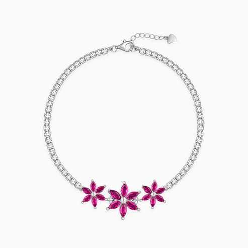 Nitya Silver Pink Floral Tennis Bracelet