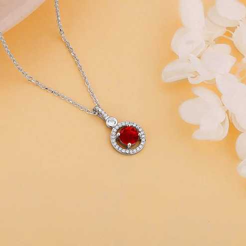 Nitya Silver Radiant Red Pendant with Link Chain