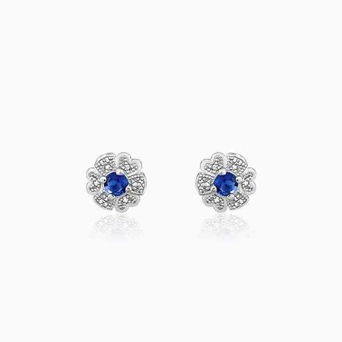 Nitya Silver Royal Blue Bloom Studs