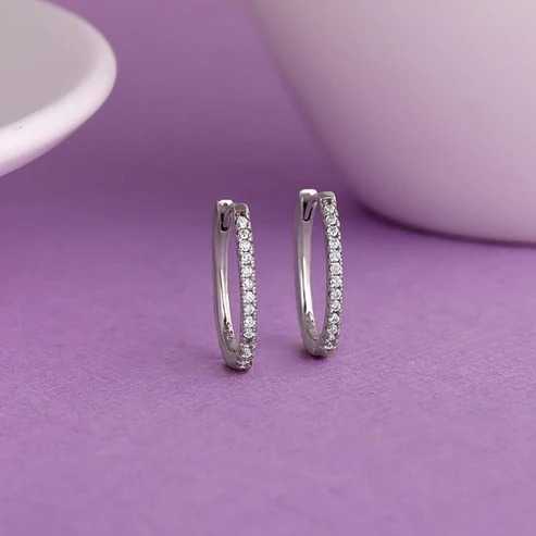 Nitya Silver Zircon Twinkling Hoop Earrings