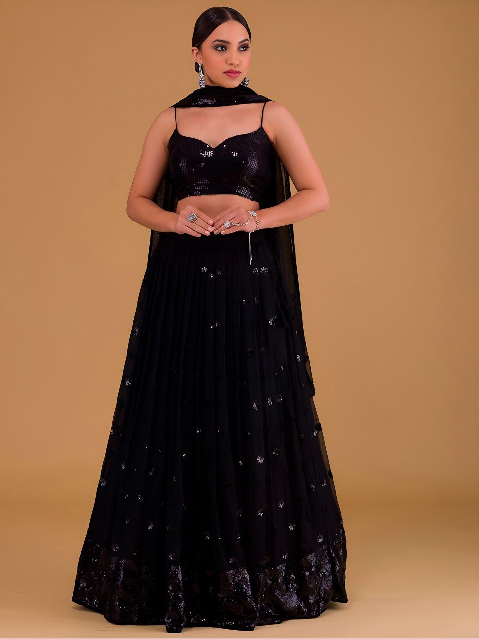 Sabella 15068 Black catalog semi stiched lehenga choli for girl online india