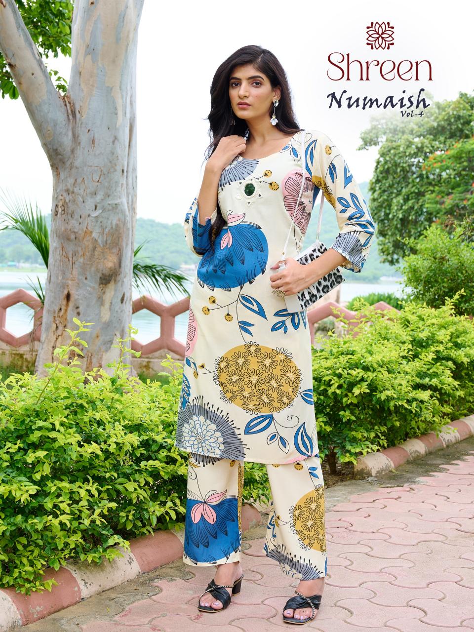 Shreen Numaish Vol 4 catalog rayon modest co ord sets wholesale