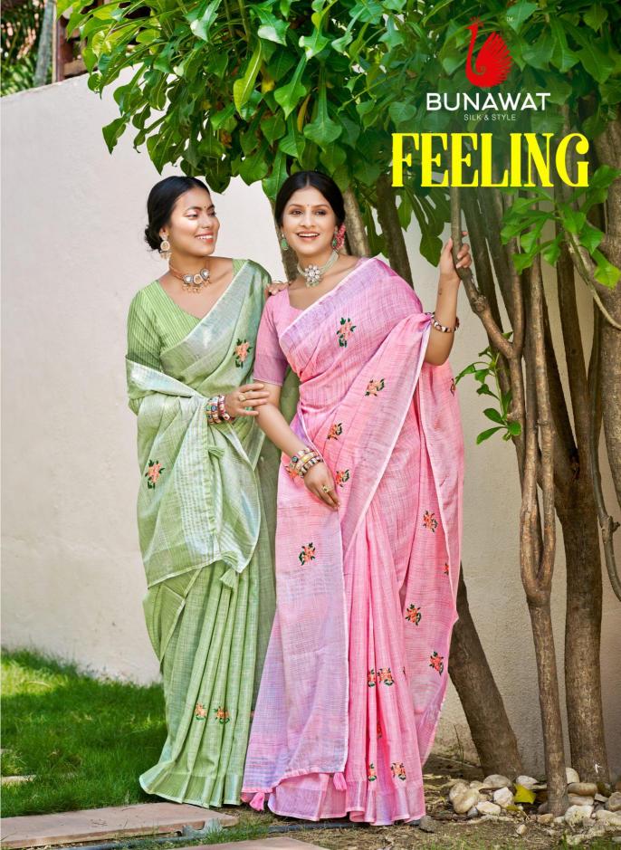 BUNAWAT - Feeling Sangam Prints Linen Woven Work Traditional Saree