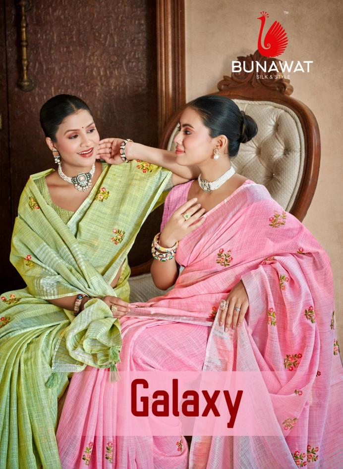 BUNAWAT - Galaxy Sangam Prints Linen Woven Work Traditional Saree