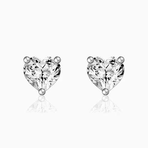 Nitya Silver Solitaire Heart Studs