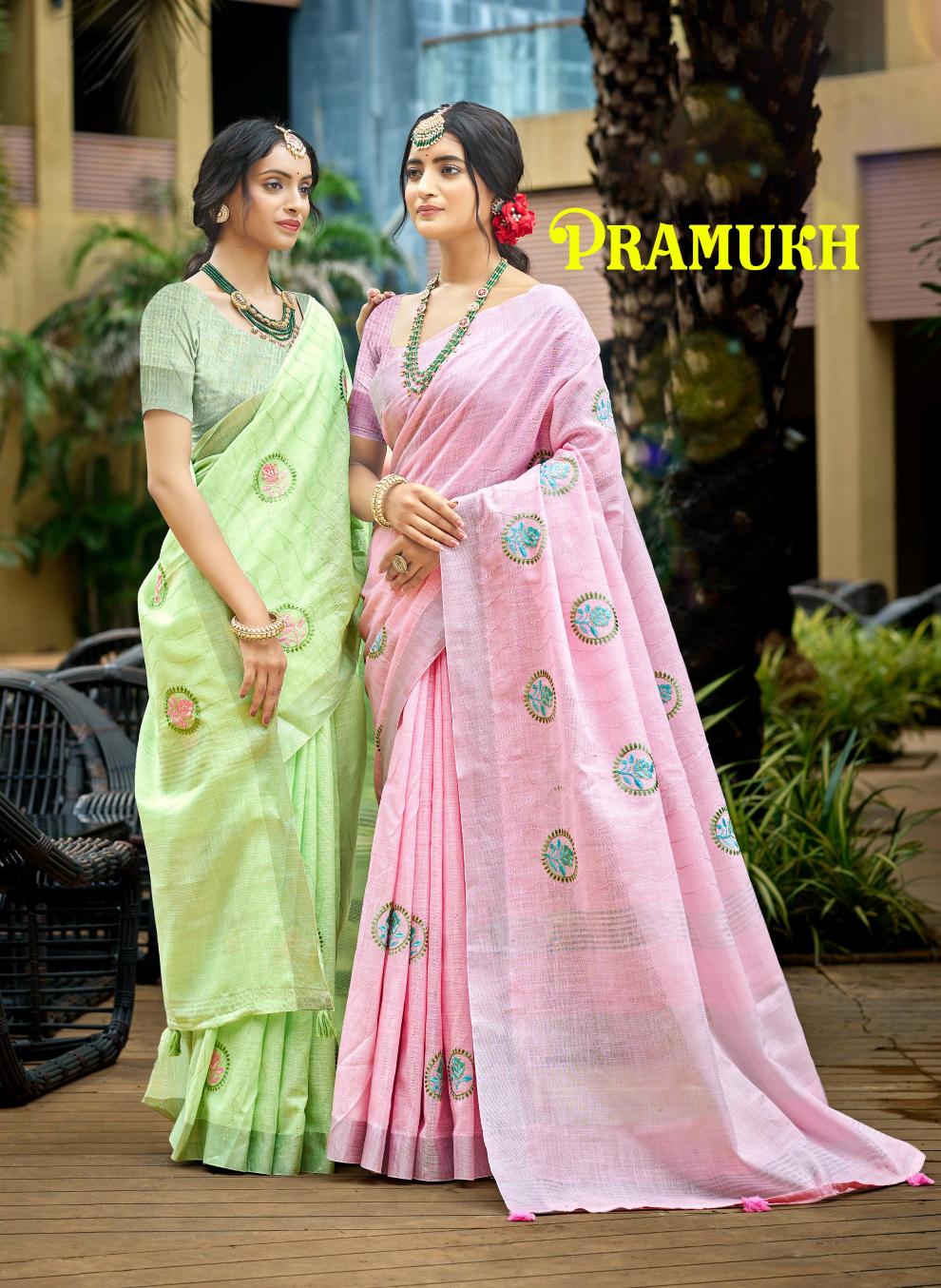 Bunawat - Pramukh Sangam Prints Linen Woven Work Traditional Saree